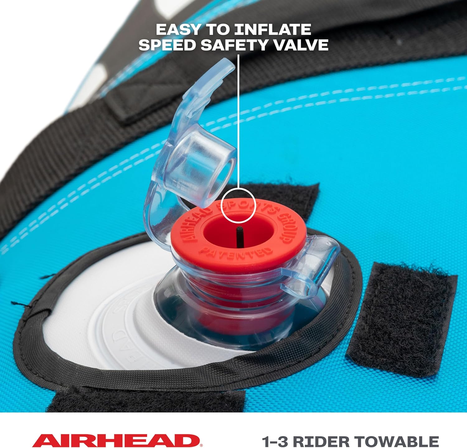 Airhead Booyah 2-3 Rider Towable Tube for Boating and Water Sports - Kwik-Connect Tow System, Full Nylon Cover, Bolster Fins, Patented Speed Valve