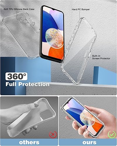 Miniatura 3 de FNTCASE Funda para Samsung Galaxy A14-5G Funda protectora transparente a prueba de golpes con protector de pantalla incorporado - Funda delgada y