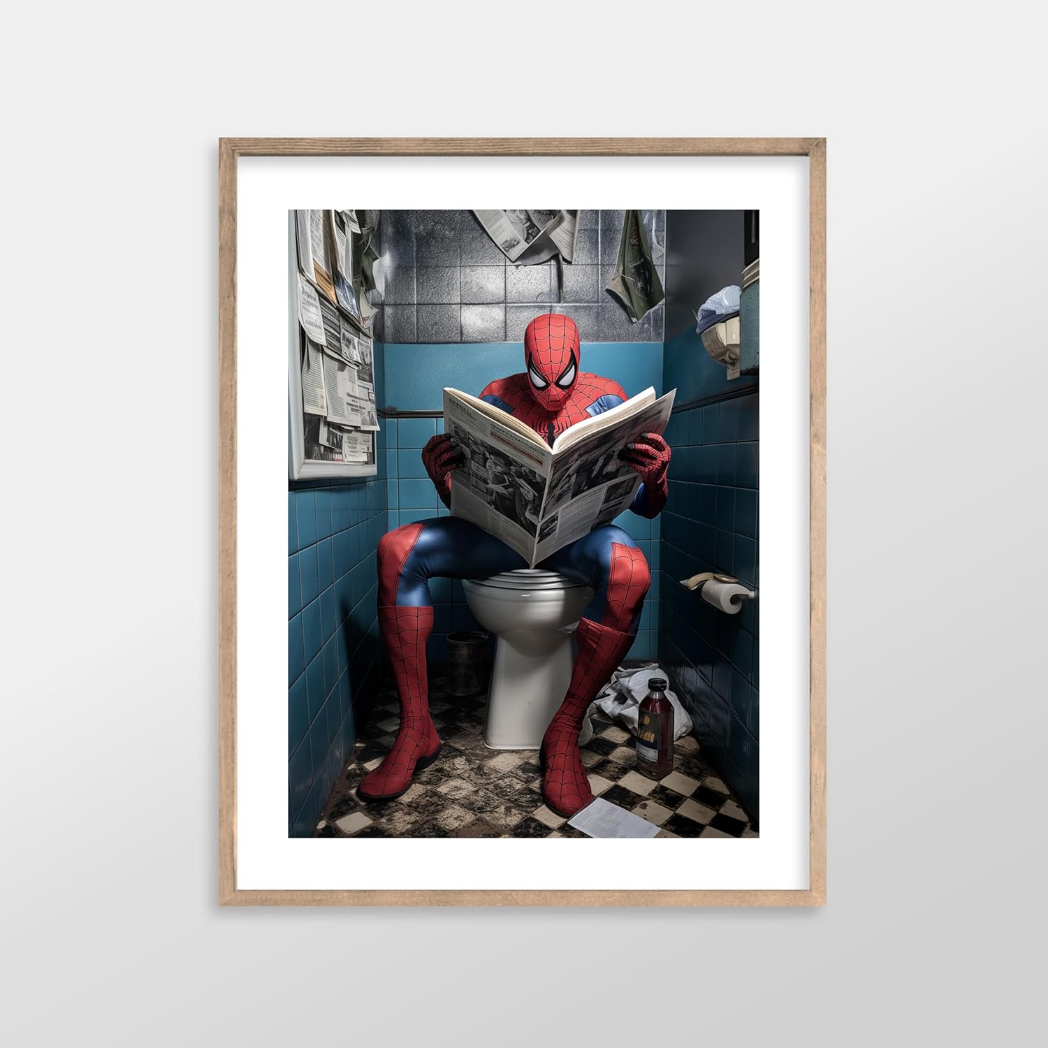 Vintbo Superhero Bathroom Decor Art Print - Premium Giclee Fine Art Prints - Modern, Contemporary Spider-Man Movie Wall Art Poster for Bathroom Decor, Ready to Frame