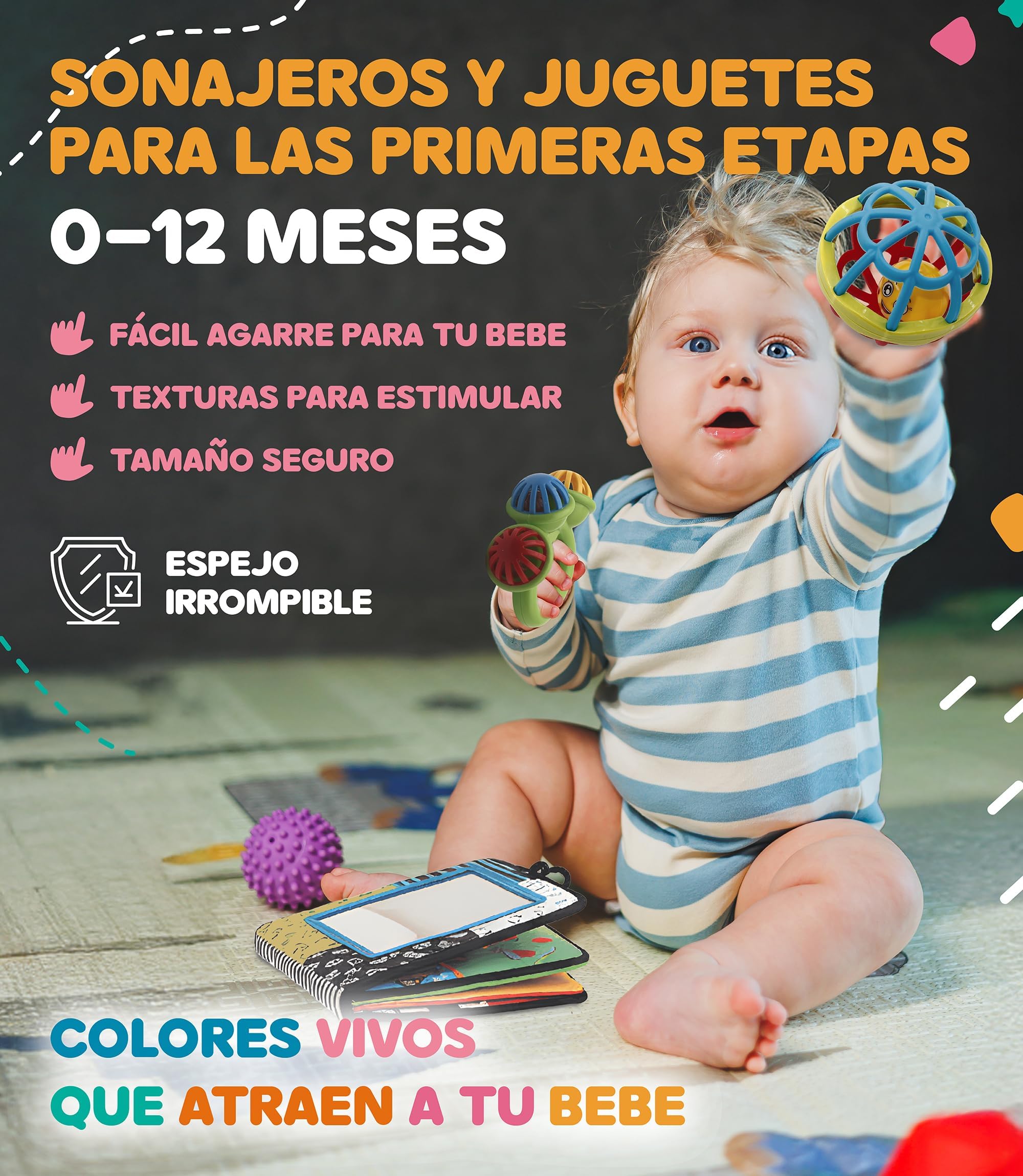 Juguetes Estimulacion Bebe 0-6 Meses para Estimulacion Temprana Bebes es un Regalo inteligente con guía para sus primeros aprendizajes Montessori Bebe 0-6 Meses con Pelotas Sensoriales Sonajeros