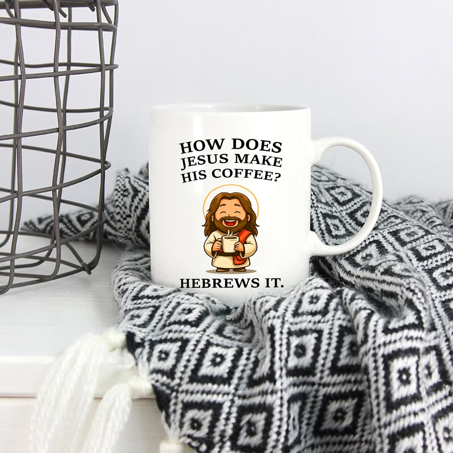 5Aup Funny Jesus Coffee Mug Gifts 11 Oz, Cup with Jesus Design | Hebrews Pun for Christian Faith