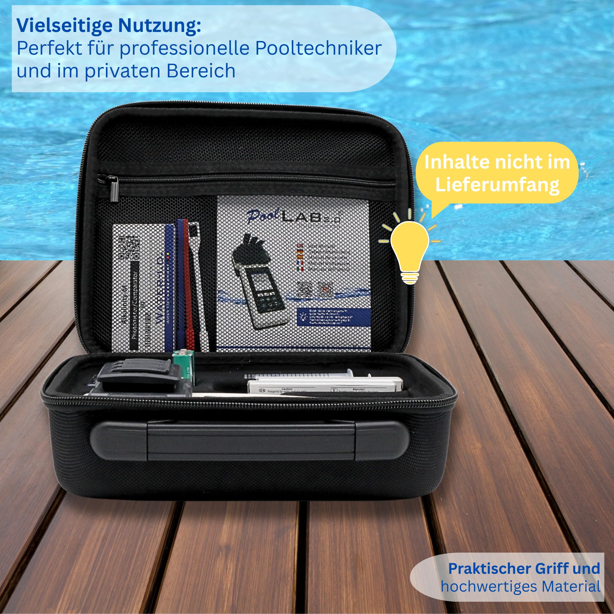 Custodia vuoto per PoolLAB 2.0, accessorio originale, pratica borsa per il trasporto con molto spazio per il dispositivo, per accessori e reagenti, resistente agli spruzzi, 25,0 x 20,5 x 8,5 cm