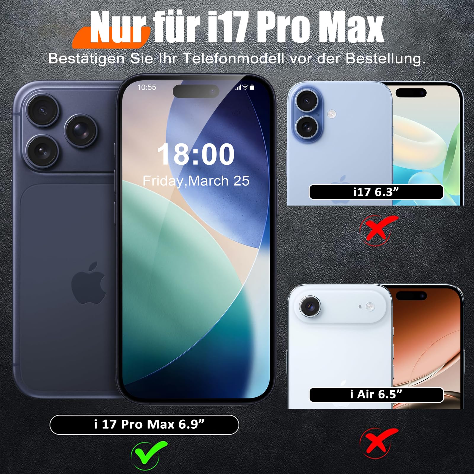 Giyer Handyhülle für iPhone 17 Pro Max Hülle mit Schutzfolie, Panzerhülle Case mit Kameraschutz 360° Metall Ring Ständer Stoßfest Bumper Schutzhülle für iPhone 17 Pro Max 5G Cover Tache (Schwarz)
