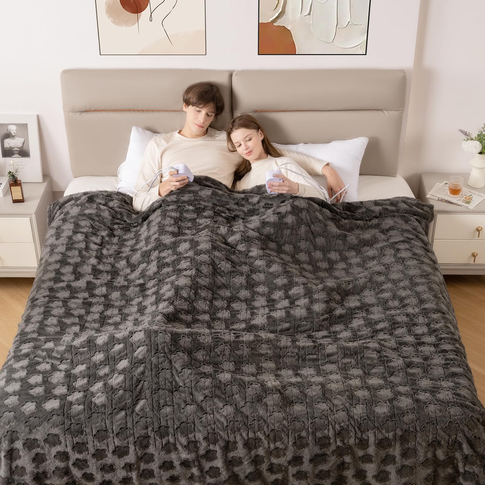 Bearhug Heated Blanket King Grey Floral