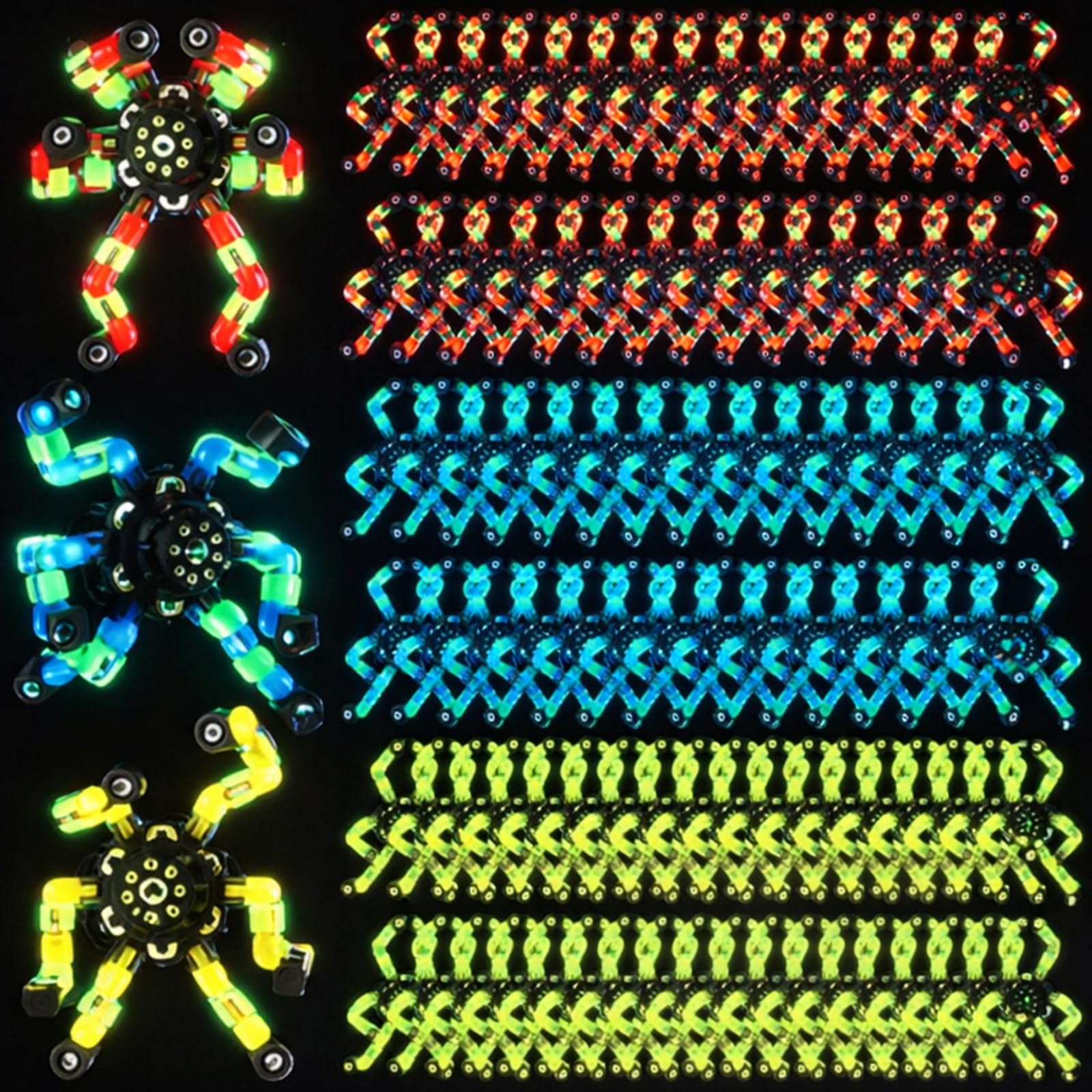 Junkin 100 Pcs Transformable Fidget Spinners Toys Bulk, Bright