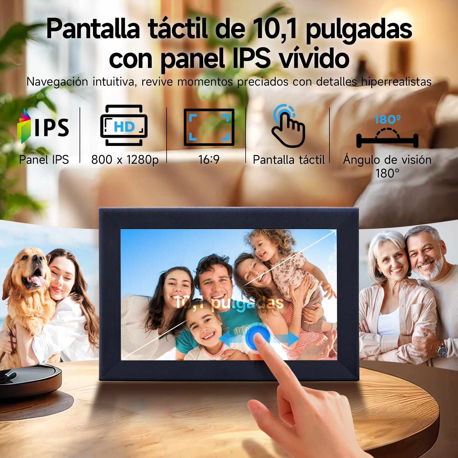 Marco de Fotos Digital, Rollei Smart Frame WiFi 103 Frameo Portaretratos Digitales 10,1 Pulgadas 1280x800 Pantalla Táctil IPS Memoria 32GB Comparte Imagen y Videos Negro Marco-Foto-Digital-Smart-Frame