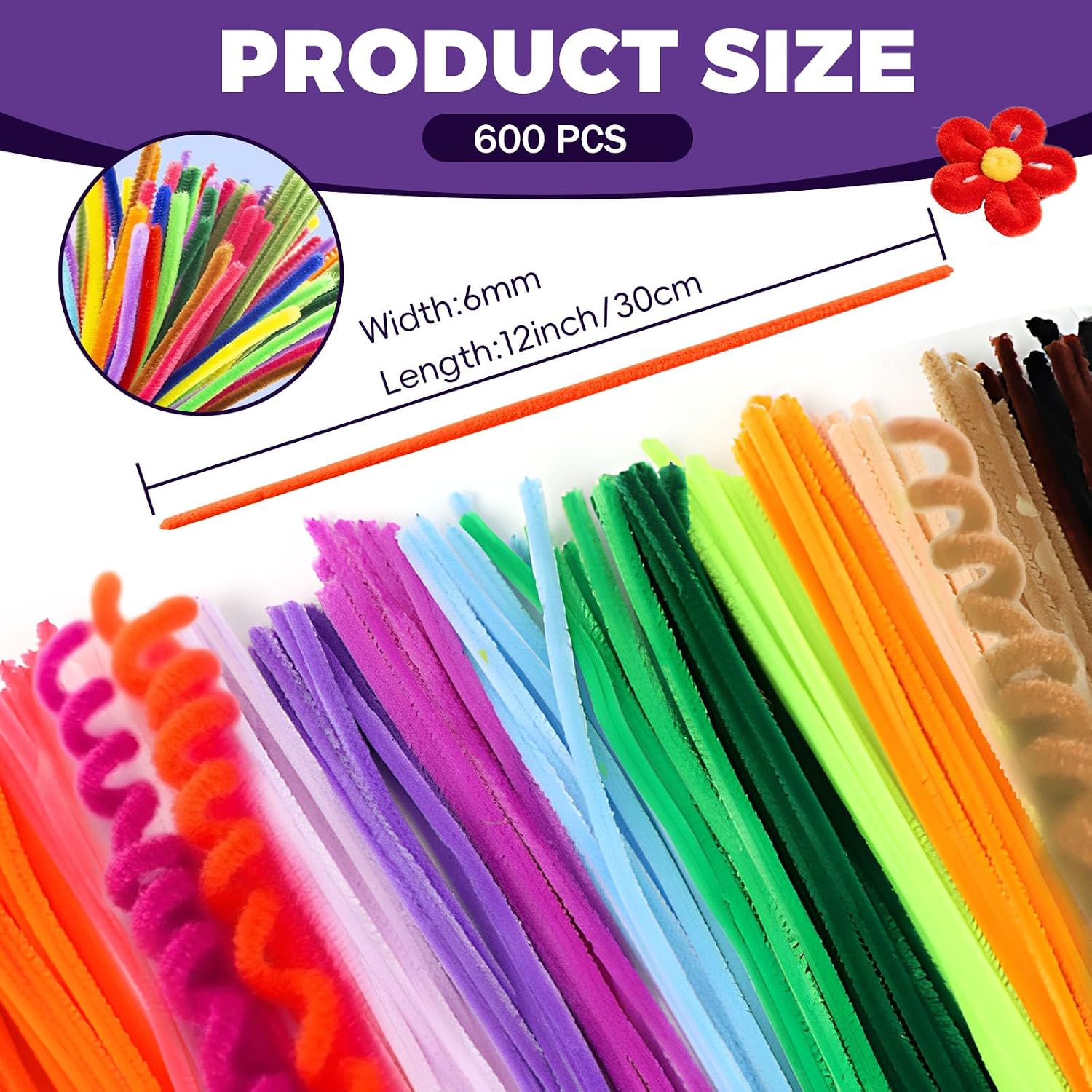 600pcs Colorful Pipe Cleaners Bulk 12x0.24in, 20 Colors Chenille Stems – Craft Pipe Cleaners for DIY Decorations and Handmade Projects