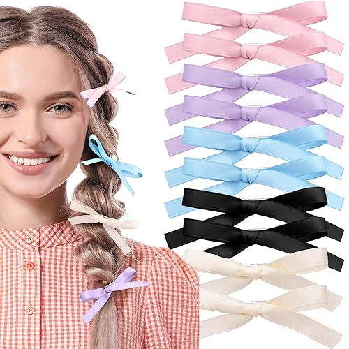 10 pinzas para el cabello con lazo dulce de 3.54 pulgadas, color rosa, morado, negro, blanco, azul, lazos para el cabello, kawaii, pasadores