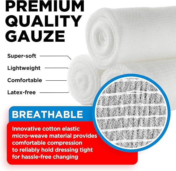 Premium Conforming Bandage - 24 Gauze Rolls - 10cm x 3.7m - Soft and Breathable - Latex-Free Individually Wrapped Medical Bandages - First Aid Conforming Stretch Wrap for Wound Care - Vet Wrap