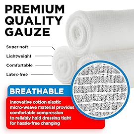12 Gauze Rolls - 4 x 4.1yd - Soft and Breathable Rolled Gauze - Latex-Free Premium Individually Wrapped Bandages with Bonus Tape - First Aid Conforming Stretch Wrap for Wound Care - Vet Wrap