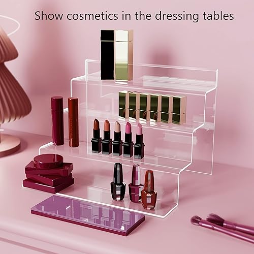 Miniatura 5 de Soporte de exhibición de 4 niveles, elevador de acrílico transparente para mostrar Funko POP, figuras, perfumes y juguetes, organizadores de