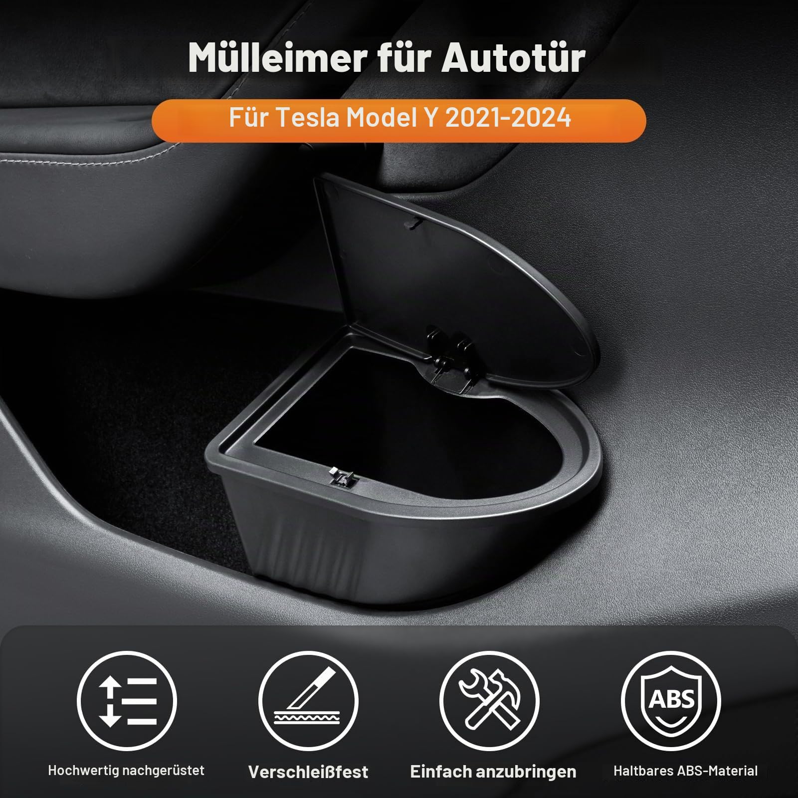Auto-Mülleimer für die Vordertür für Tesla Model Y Juniper 2025, Aufbewahrungsbox für die Seitentür, Organizer, Mülleimer mit Deckel, Mülleimer für Tesla Model Y