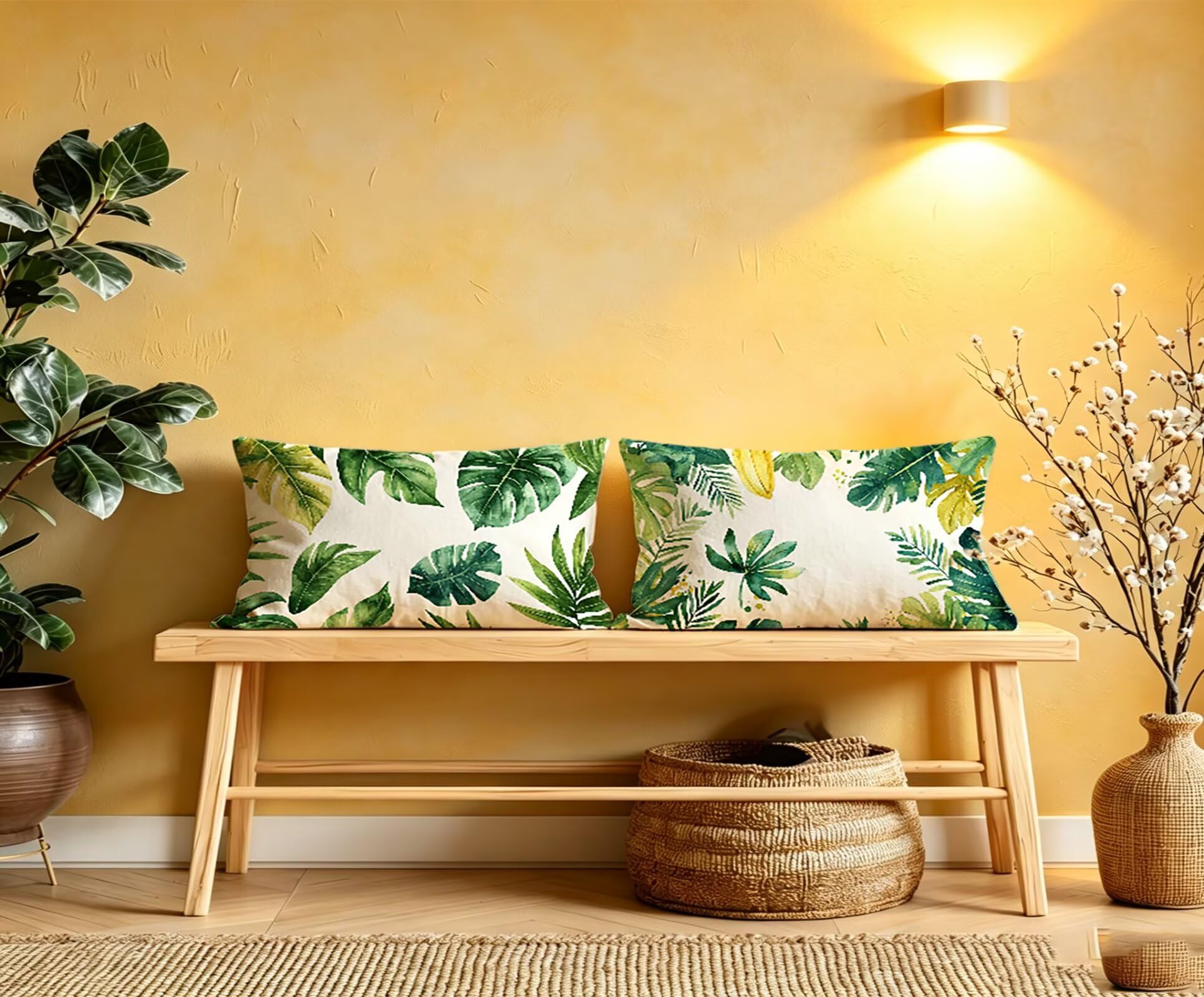 GrüN Kissenbezug 60x80 BläTter Kopfkissenbezug 2er Set,Wohnaccessoires & Deko,Weich und Atmungsaktiv Samt Stoff mit Verstecktem Reißverschluss für Bett Sofa Kissen Dekokissen-86041