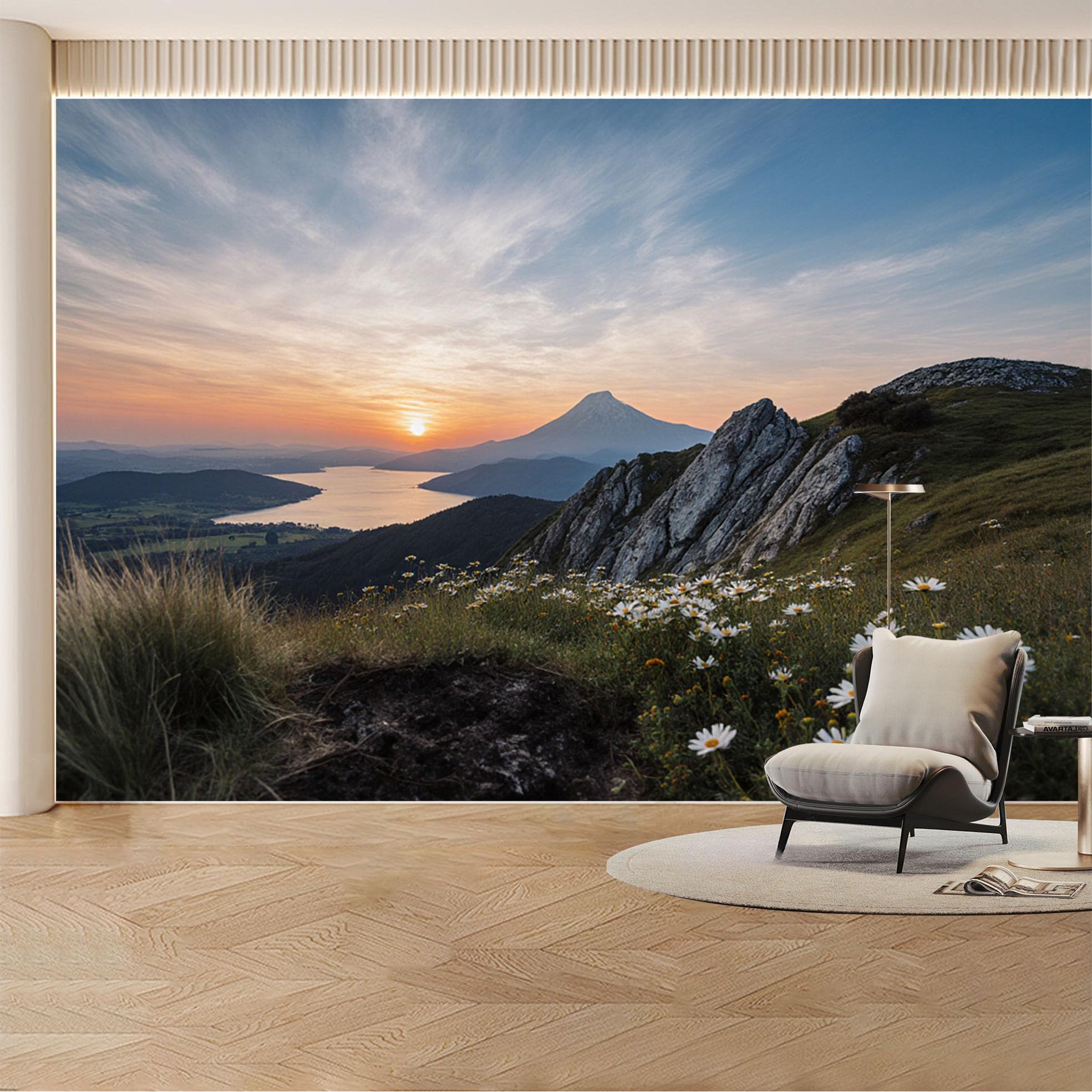 Custom Wall Mural Wallpaper Mountain Lake Landscape 3D Effect Wall Decor Large Wall Art Sunset Nature for Living Room， Bedroom， Office