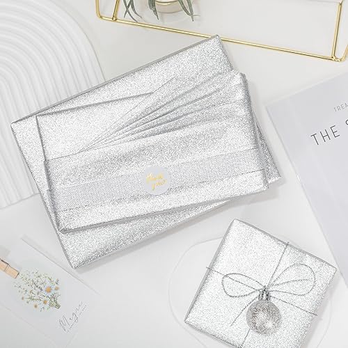 Miniatura 4 de Homeral Mini rollo de papel de regalo, 46.8 pies cuadrados (17 pulgadas x 32.8 pies), color sólido con brillo plateado brillante para Navidad,