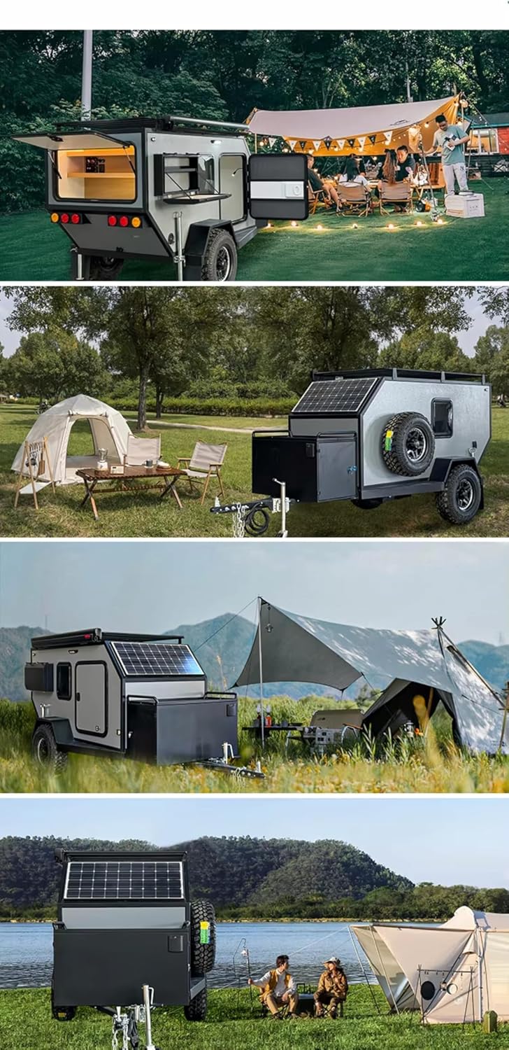 Off-Road Travel Trailer with Bathroom Rooftop Tent Lightweight Teardrop Camper RV Trailer with Solar Panel & Off-Grid Capability for Adventure Seekers