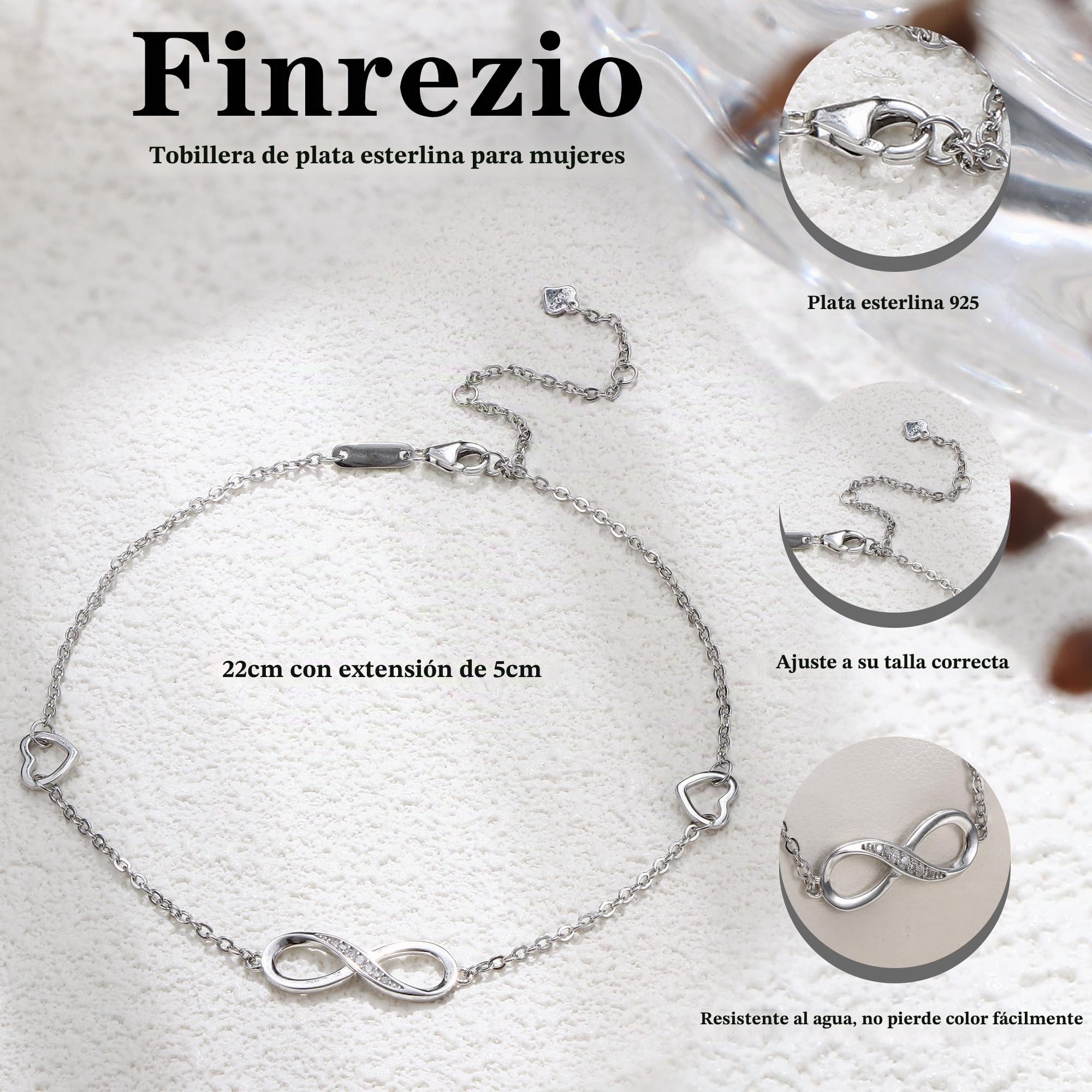 Finrezio Infinito Tobillera De Plata Esterlina 925 Para Mujeres Niñas Ajustable Joyería De Pie Pulsera De Tobillo Regalo Para El Día De La Madre