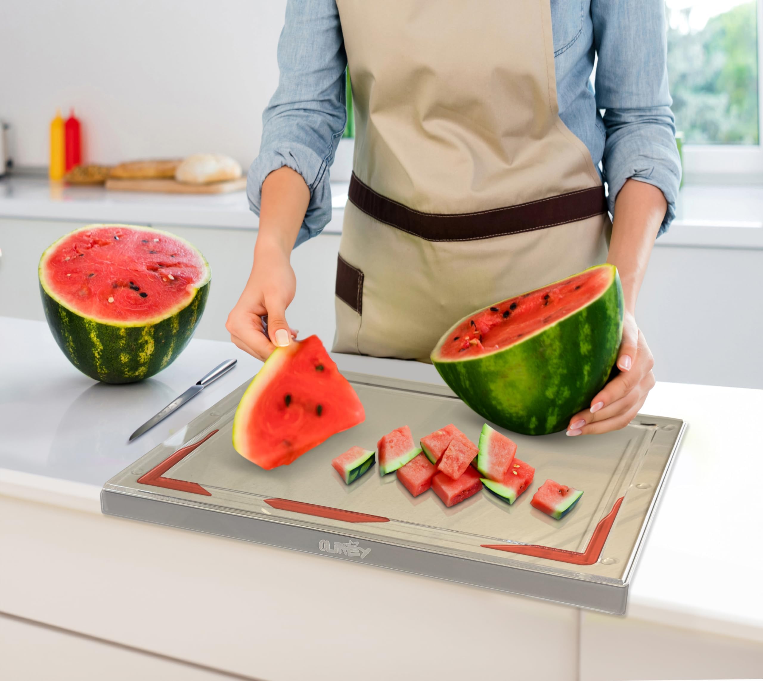 Acrylic Cutting Board with Counter Lip 19"x15" Large Non Slip Clear Cutting Board