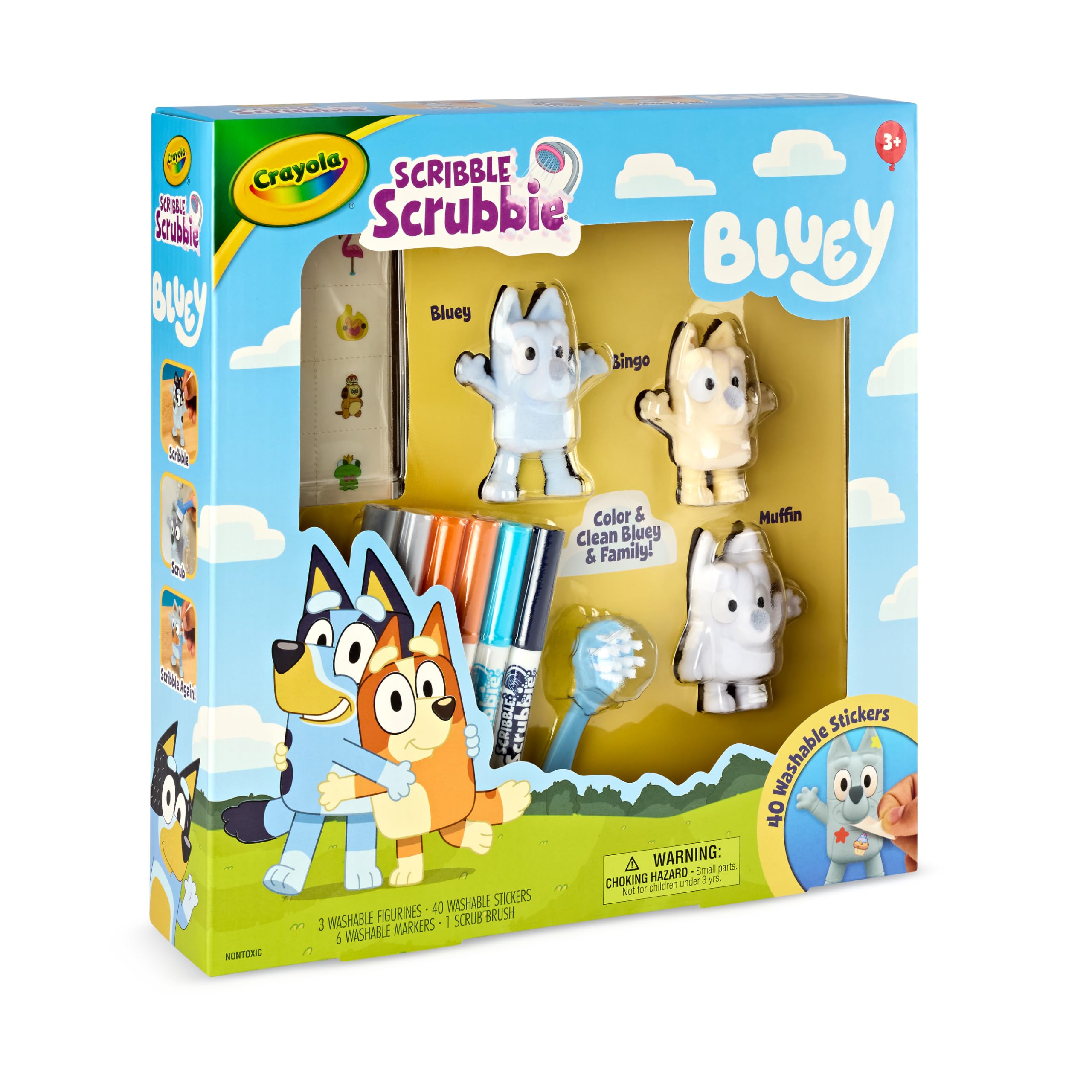 Crayola Scribble Scrubbies Deluxe Bluey Playset (3 ct), Kit Artistico e Artigianato per Bambini, Adesivi Lavabili, Giocattoli Blu, per Nipoti, dai 3 Anni in su