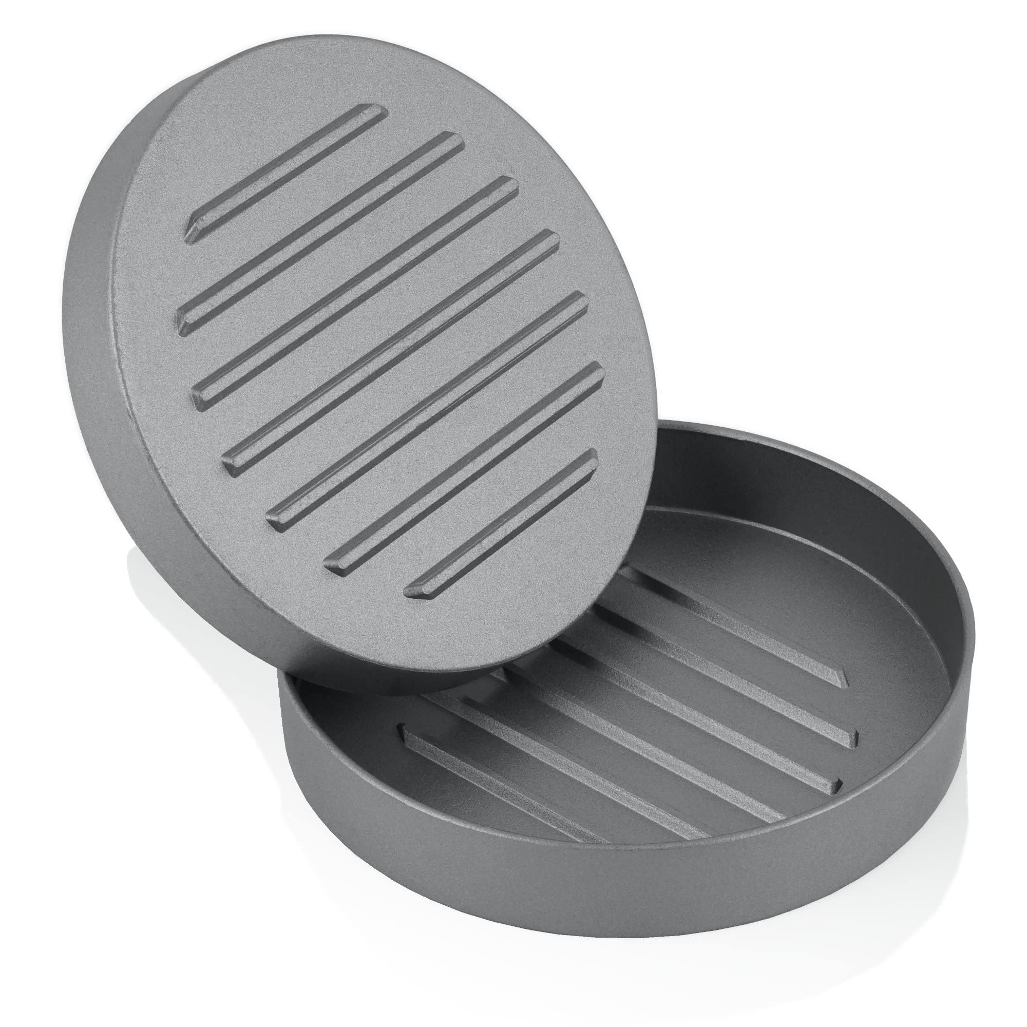 BBQ-Toro Aluminiowa prasa do hamburgerów, Ø 11,8 cm, szara, do mięsa, z powłoką zapobiegającą przywieraniu, do BBQ, grilla i kuchni | prasa do hamburgerów, pattyprasy do burgerów, kotletów