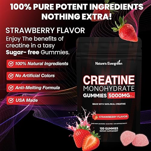 Miniatura 3 de Gomitas de monohidrato de creatina de 5000 mg, suplemento de gomita de creatina preentrenamiento 0.18 oz para hombres y mujeres constructor muscular