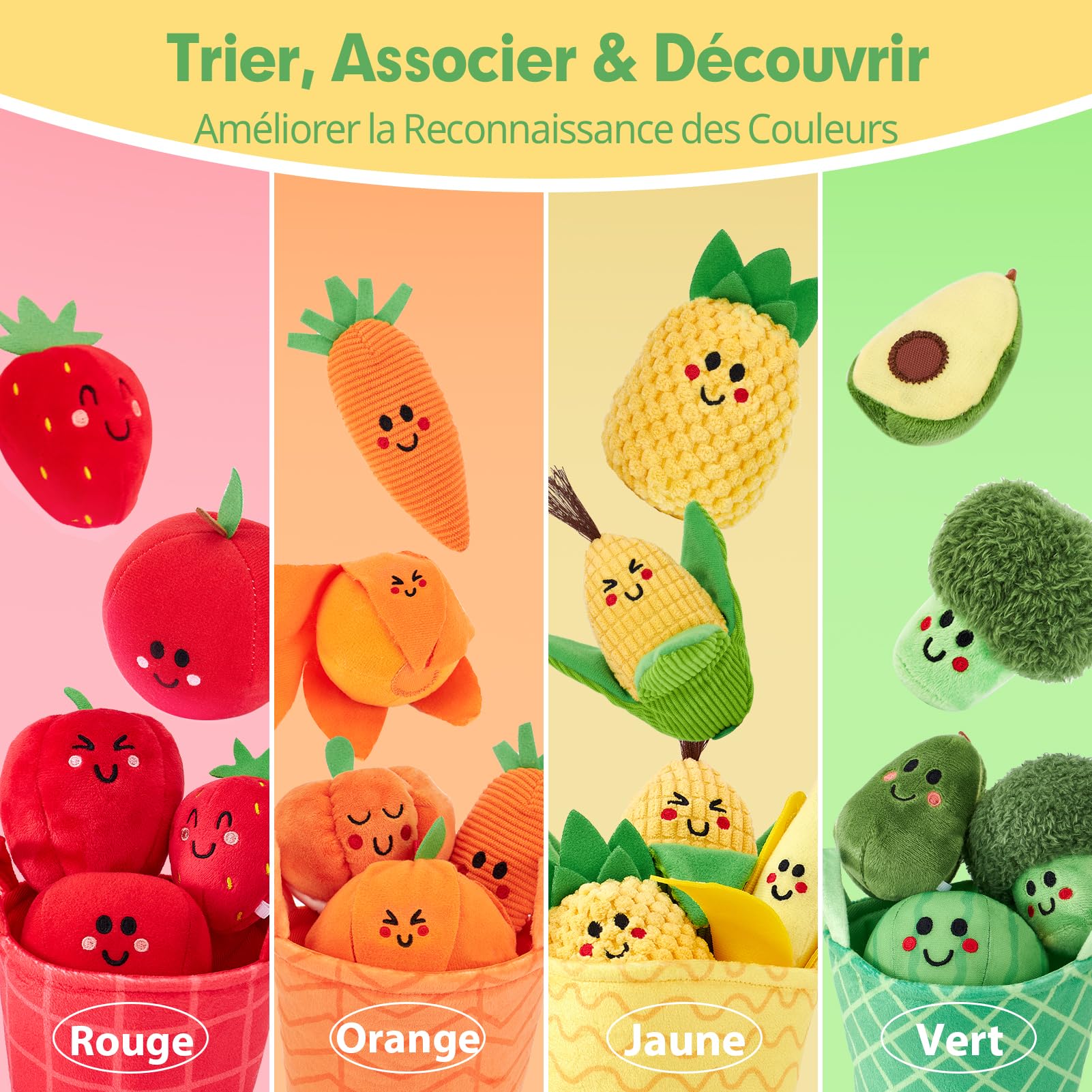 hahaland Jouet Bebe 6 Mois Jouet Eveil Bebe 6-12 Mois, 16 Pièces Fruits et Legumes Jouets en Peluche avec Panier, Jouet Sensoriel Bebe Jeux Montessori Cadeau Bebe 1 an Garçon Fille