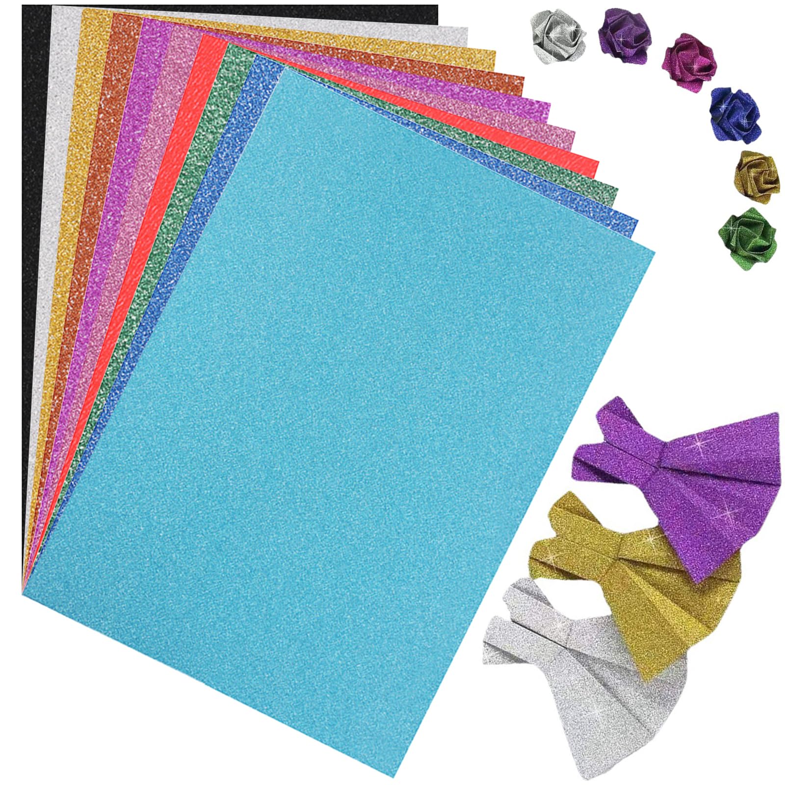 10 Hojas Papel de Cartulina con Purpurina,Colores Aleatorios 250 g/m² Tamaño A4,para Bricolaje Manualidades Actividades Álbum de Recorte Decoración Fiesta Bodas de Cumpleaños (21 x 29.7 cm)