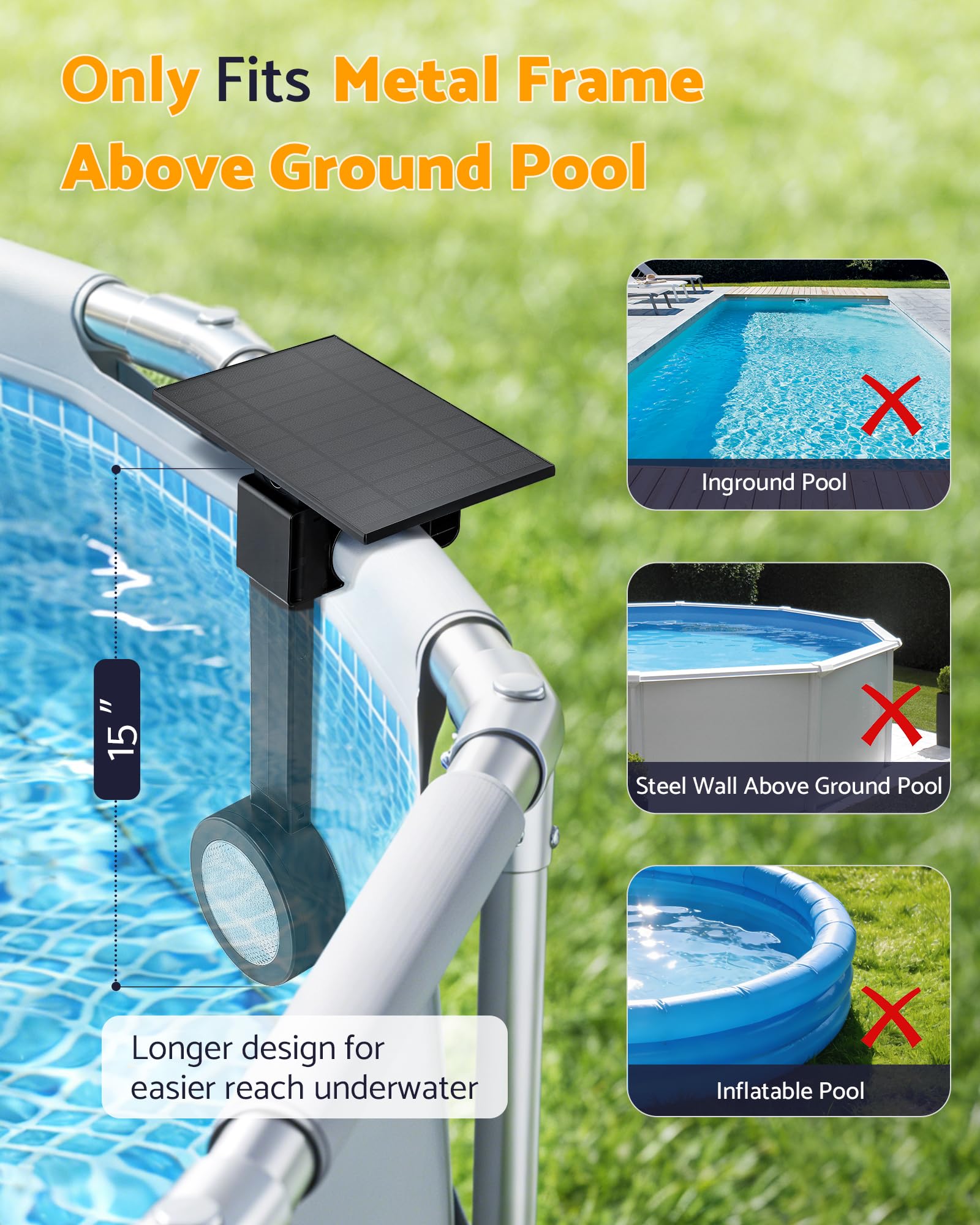 Solar-RGB-Poolleuchten für Metallrahmen-Pool mit Fernbedienung, schwarz, ULPOLRRGA2BL1