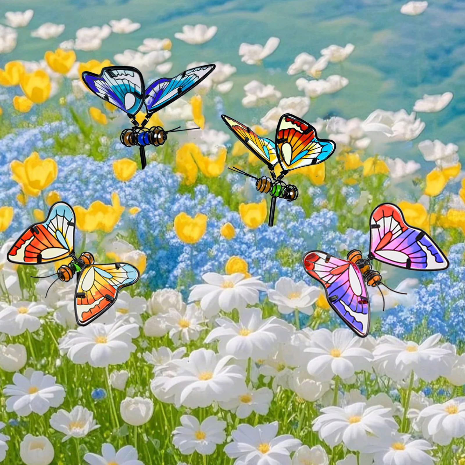 Set mit 3 Schmetterlings-Gartensteckern, 50,8 cm, bunte Schmetterlingspfähle, dekorative Gartenpfähle, leuchten im Dunkeln, Metallkunst, für Außenbereich, Rasen, Weg, Terrasse, Ornamente