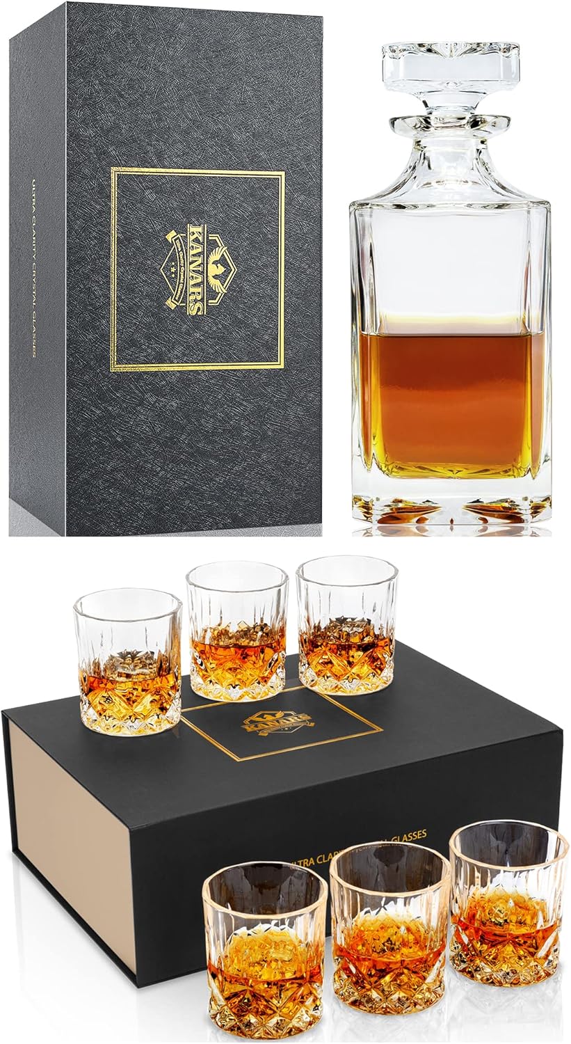 KANARS Whiskey Decanter and Glasses Set, Premium Crystal