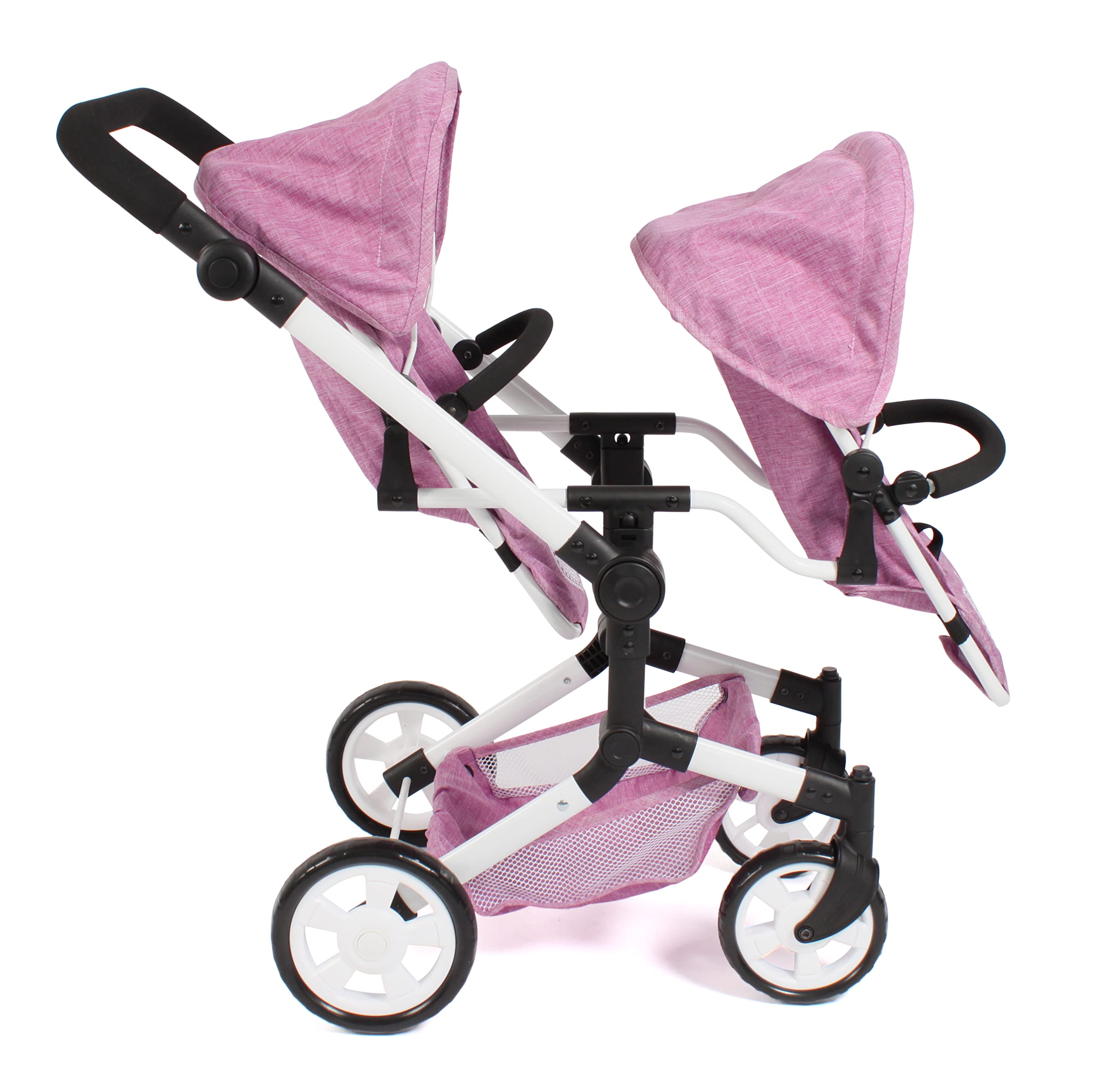 Bayer Chic 2000 Poussette de poupée Linus Duo, Poussette jumelle pour Enfants de 4 à 8 Ans, Jean Rose, 690-62