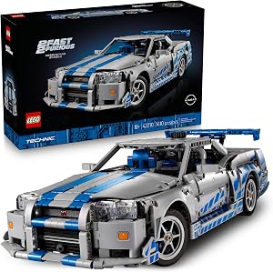 LEGO Technic 2 Fast 2 Furious Nissan Skyline GT-R (R34) voiture - Kit DIY et ensemble de construction pour adultes - Modèle de voiture de rue collectible avec fonction de dérapage - Cadeau pour les passionnés de voitures et les fans de films - 42210