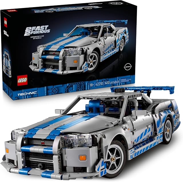 LEGO Technic 2 Fast 2 Furious Nissan Skyline GT-R (R34) voiture - Kit DIY et ensemble de construction pour adultes - Modèle de voiture de rue collectible avec fonction de dérapage - Cadeau pour les passionnés de voitures et les fans de films - 42210