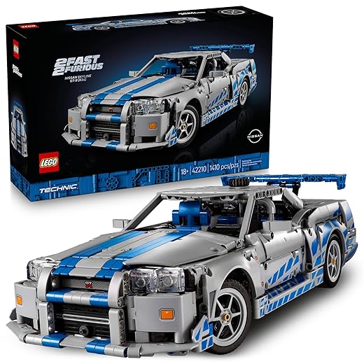 LEGO Technic 2 Fast 2 Furious Nissan Skyline GT-R (R34) Car - DIY Kit and Building Set for Adults - Collectible Model Street Racer with Drift Function - Gift for Car Enthusiasts and Movie Fans - 42210