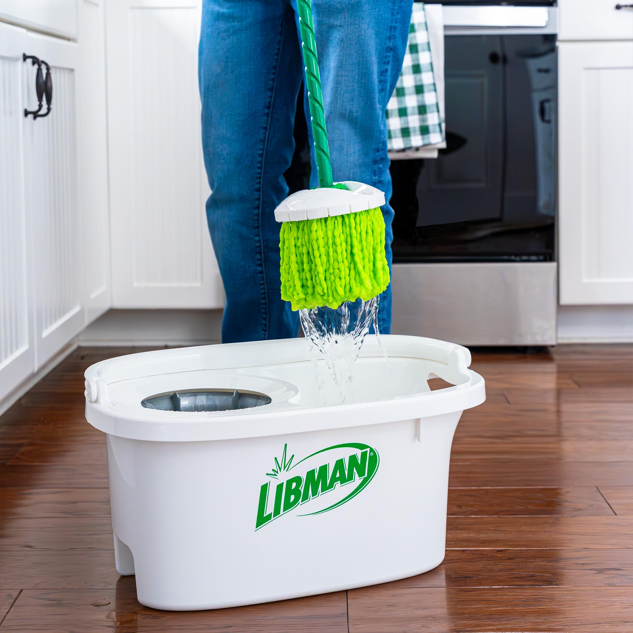 Libman Lightning Spin Mop System Plus 3 Refill Head | Mop and Bucket with Wringer Set | Floor Mop | Spin Mop | Libman Mop | Mops for Floor Cleaning | Hardwood Floor Mop | 4 Total Mop Heads Included