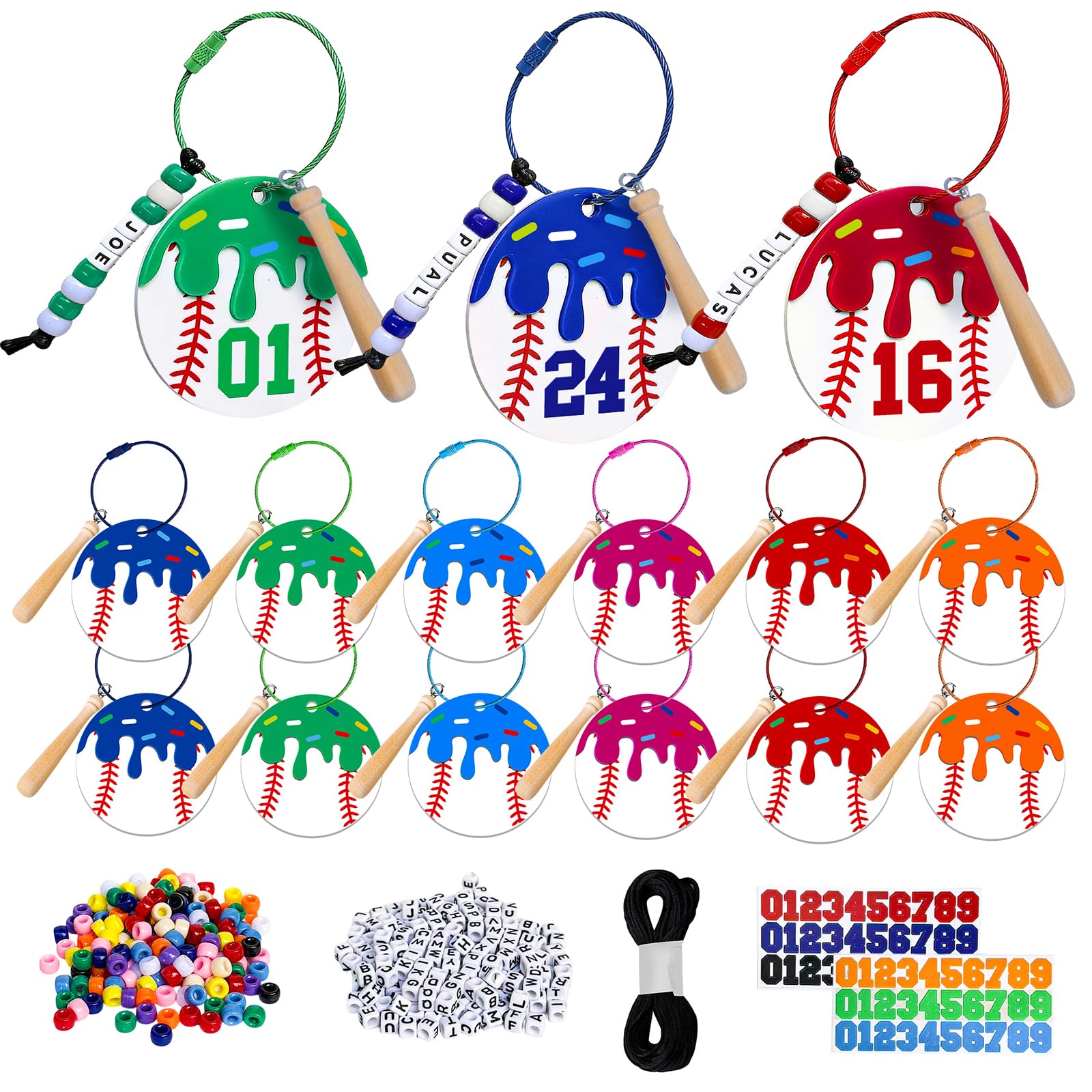 Kit de llaveros de cuentas para manualidades de sófbol y etiquetas de equipaje 8