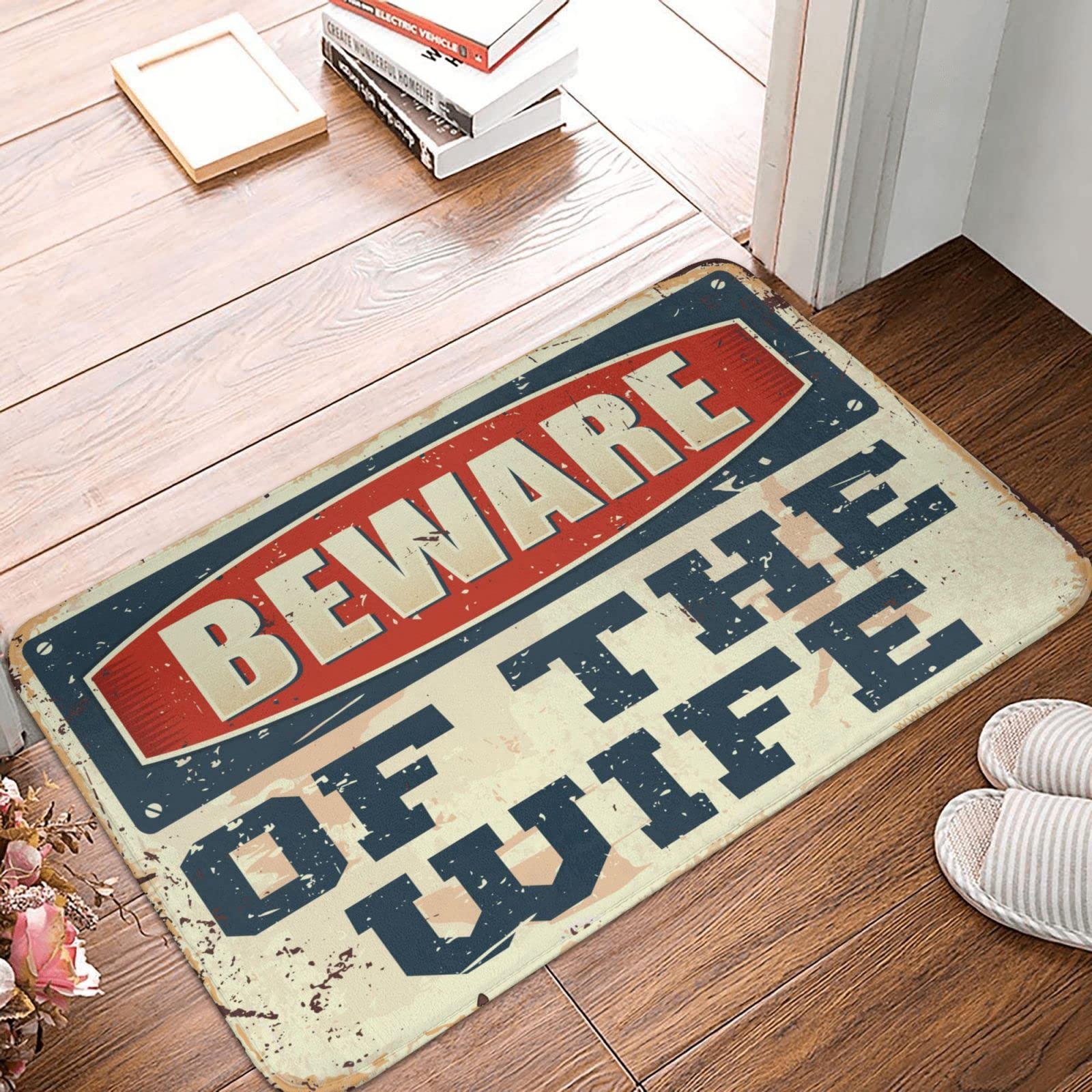 Alfombra Cave Decor Beware of The Wife para exterior y entrada de cueva de hombre de 40x60cm