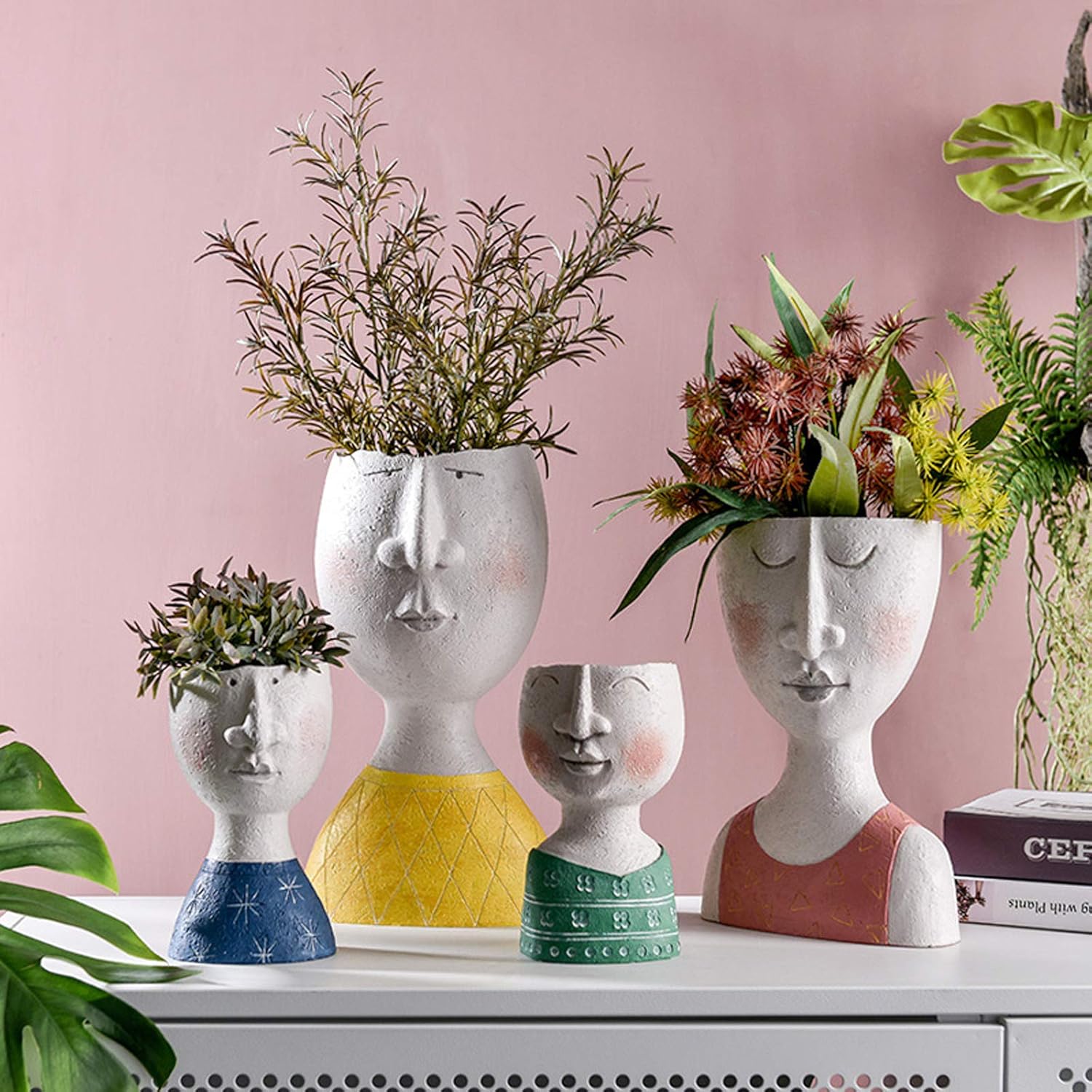 Flower Pot, Head Planter Face Planter Human Face Resin Flowerpot Vase Succulent Cactus Planter Craftwork Decorative Desktop Decor for Home Office Shops Garden Indoor Outdoor (Yellow Little Girl)