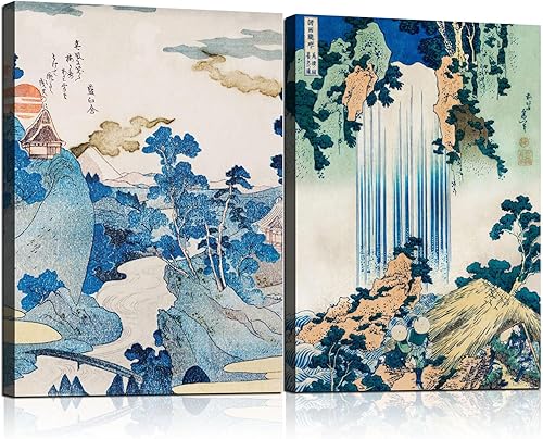 2 piezas enmarcadas para decoración de pared, impresión en lienzo, imagen japonesa Ukiyo-e, estilo tradicional de bloques de madera, póster de