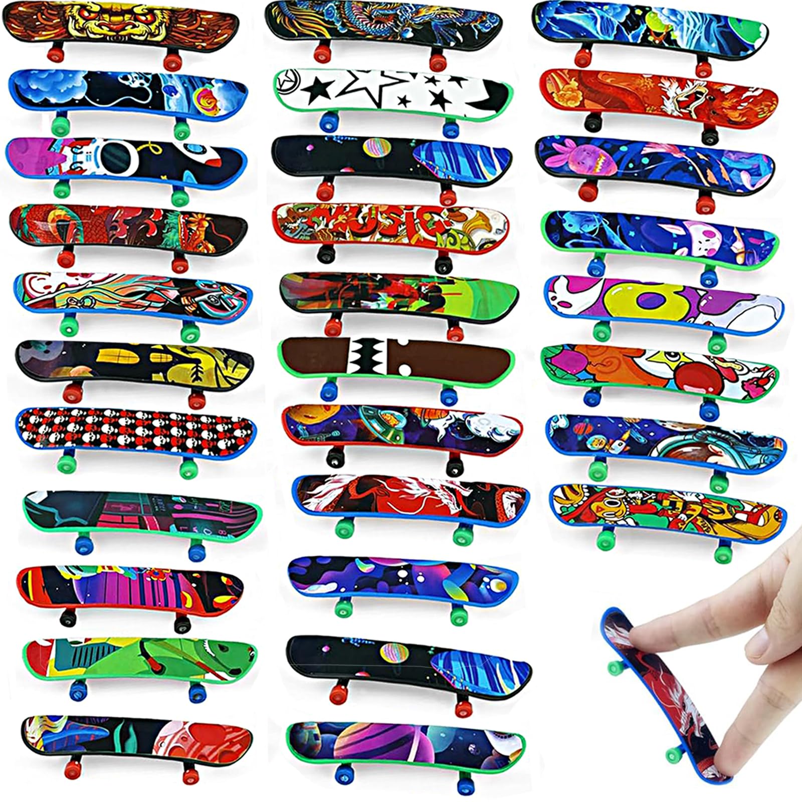 16 Pièces Mini Skate Doigt – Planches à Doigts Stylées, Motifs Aléatoires, Pour Enfants Et Adultes, Cadeau Fun