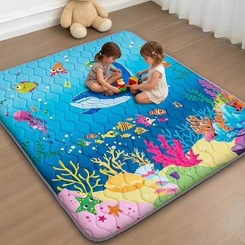 Miniatura 7 de Alfombra de juego para bebé para suelo, 50 x 50 pulgadas, espuma gruesa, suave, acolchada, para bebé, tapete para corralito para niños pequeños,