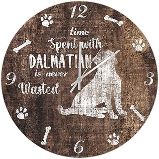 Funny Dog Motto Hanging Clock 10in Pet Dog Lover Wooden Wall Clock Non-Ticking Sweep Personalised Holiday Party Gift Popular Wall Decor for Kitchen Study Room School Yard