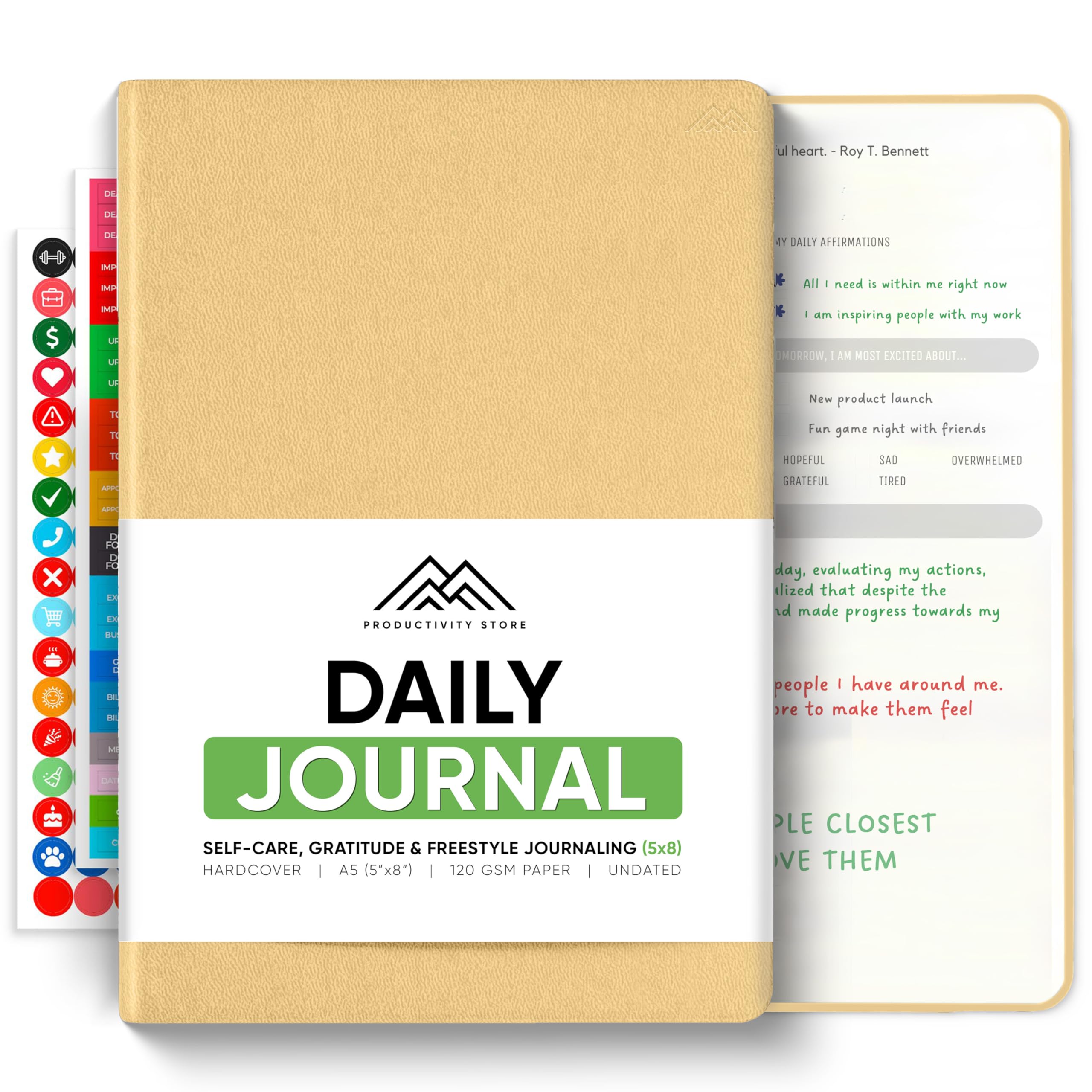 PRODUCTIVITY STORE - El mejor diario diario para hombres y mujeres, diario de gratitud, diario de manifestación y diario guiado con indicaciones para el crecimiento personal (A5, color crema)