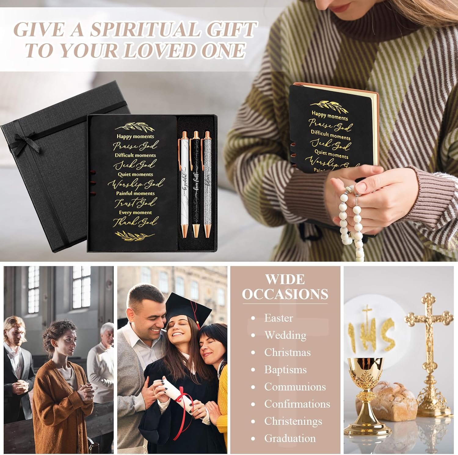 Spakon 5 Pcs Christian Gifts for Women Christian Easter Gifts Prayer Journal Religious for Women God Notebook Pen with Gift Box Scripture Notepad for Church Sunday School Favors - Image 4