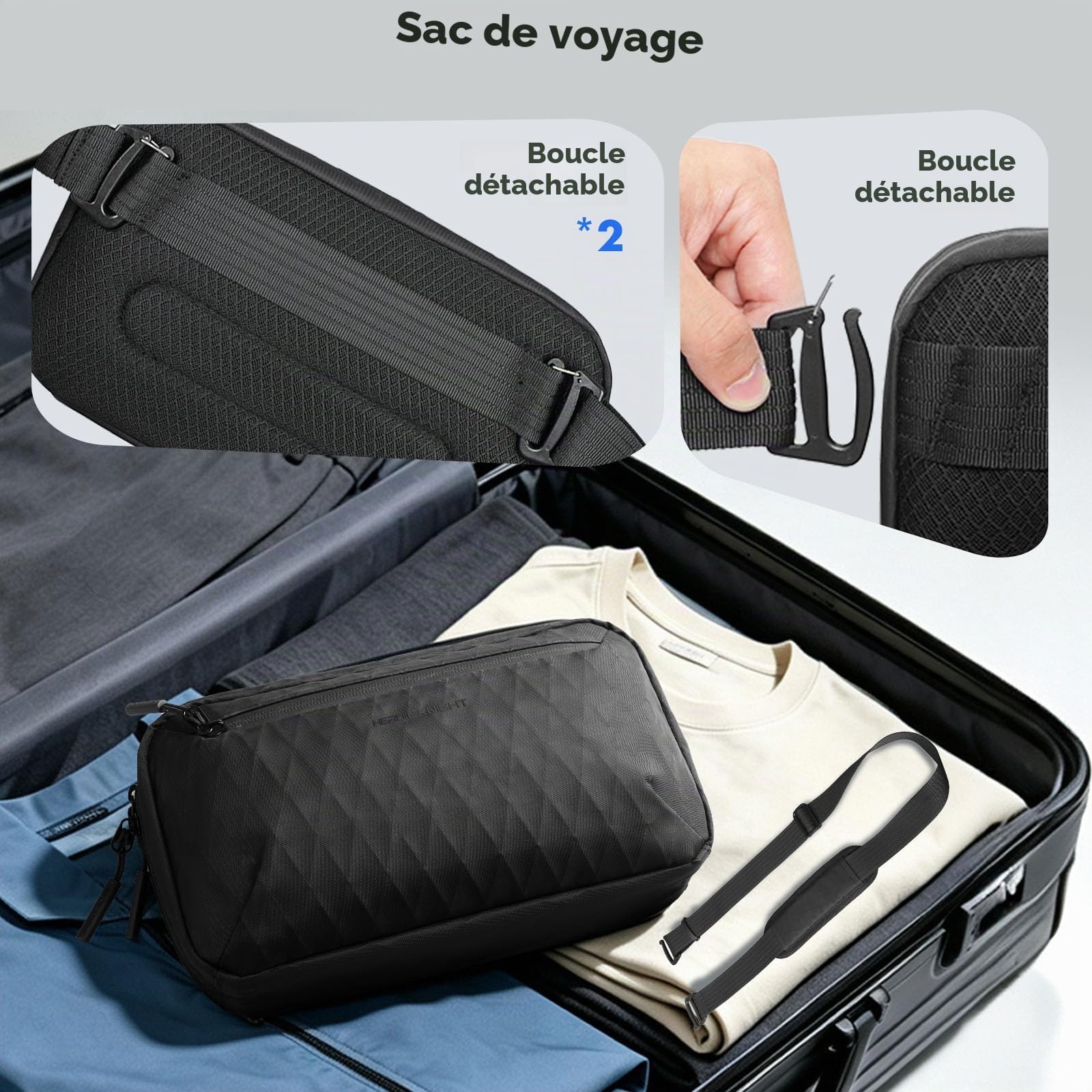 hk Sacoche Bandoulière Homme Femme Sac Poitrine avec Bandoulière Amovible | Sac Bandoulière Léger 2,5L Imperméable, Sling Bag Crossbody pour Voyage, Quotidien, Randonnée et Vélo