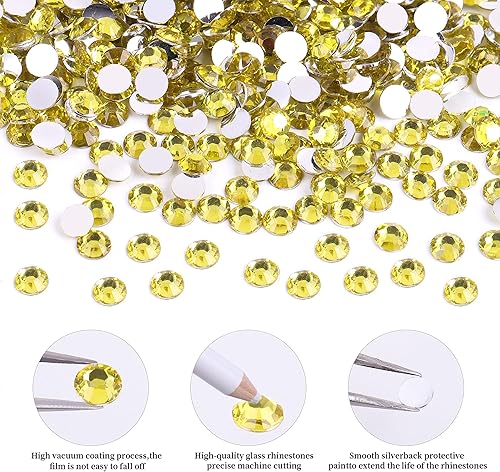 Miniatura 3 de RODAKY 6000 diamantes de imitación de resina con parte trasera plana para manualidades, diamantes de imitación redondos de color amarillo limón de