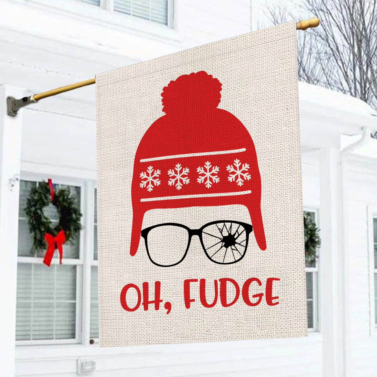 Winter Hausflagge Doppelseitig – 71x102 Cm, Jute, Weihnachtsbaum-Motiv