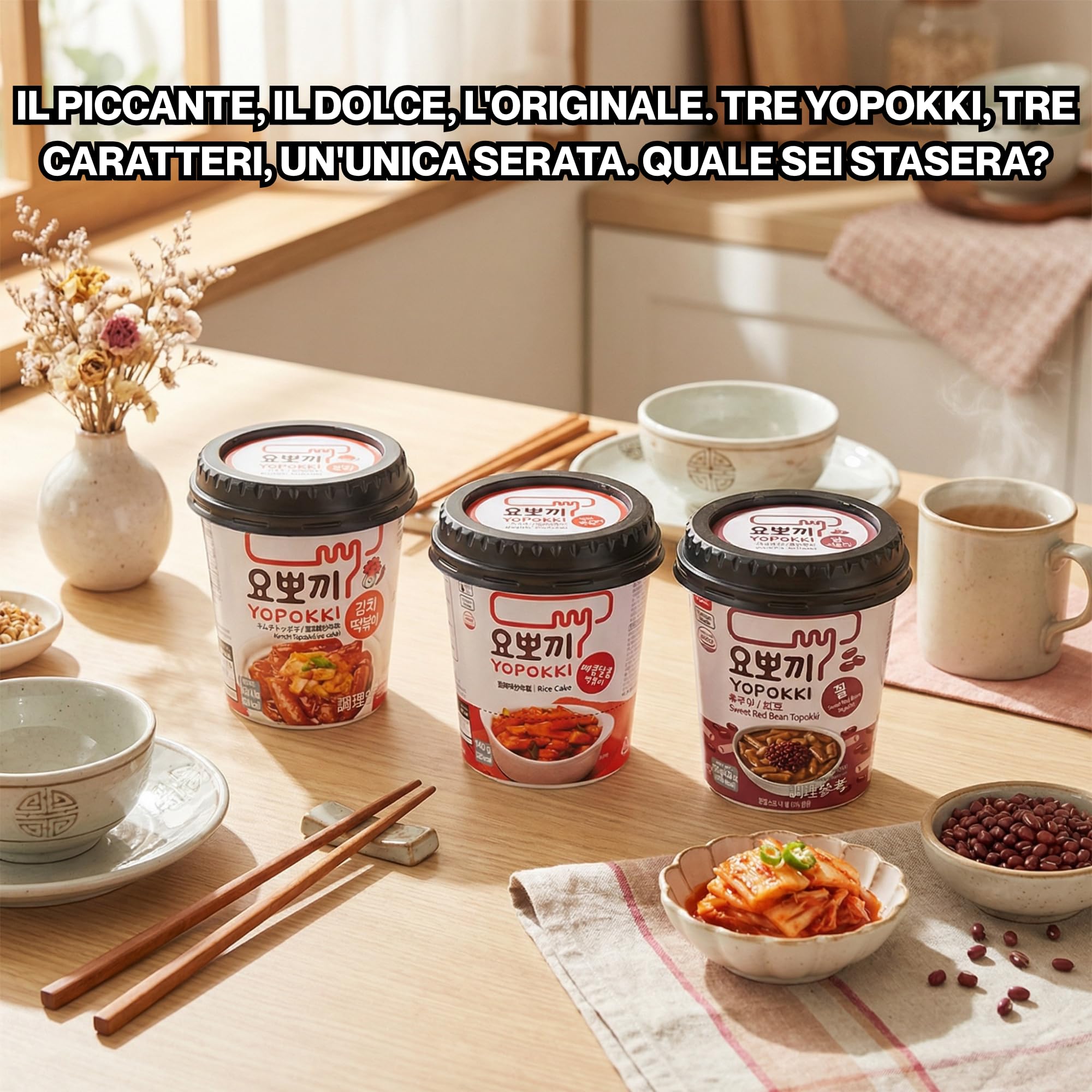 HU TASTE Kit Tteokbokki Gnocchi di Riso Coreano: 2pz Kimchi, 2pz Fagioli Rossi e 2pz Original Rice Cake - Box Cibo Asiatico, Gnocchi di Riso Cinesi e Giapponese Food, Snack Coreano Piccante, 6 Pack