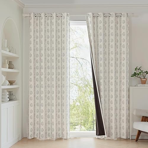Miniatura 2 de Cortinas opacas 100% bohemias de 72 pulgadas de largo para dormitorio, cortinas bohemias con patrón negro sobre beige para sala de estar, cortinas