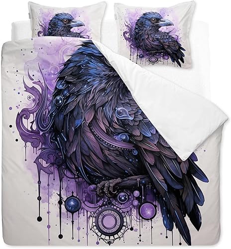 Miniatura 2 de OmErsa Juego de funda de edredón de cuervo tamaño individual, ropa de cama gótica para decoración de dormitorio, funda de edredón y 2 fundas de